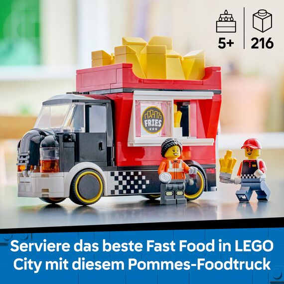 LEGO City Pommes-Truck - Spielzeug Fahrzeug Modellbau mit abnehmbarem Verkaufsbereich, 2 Minifiguren und Zubehör - Geburtstagsgeschenk für Jungen ab 5 Jahren - 60488