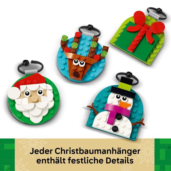 LEGO Verschiedene Christbaumanhänger - 4 Tannenbaum Dekorationen inkl. Weihnachtsmann, Schneemann & Spielzeug Rentier - Bastelset und Geschenk zu Weihnachten für Mädchen & Jungen ab 6 Jahren - 40744