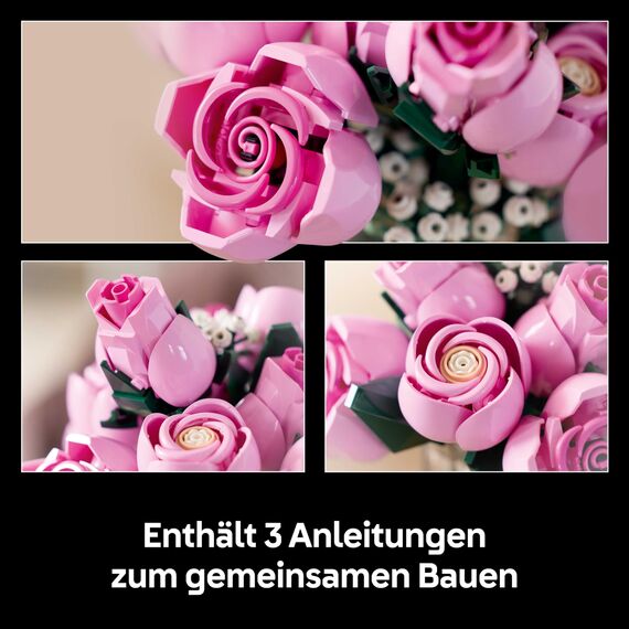 LEGO Botanicals Rosa Rosenstrauß - Set mit Kunstblumen für Erwachsene - 12 künstliche Rosen & 4 Zweige Schleierkraut als DIY Deko - Geschenkidee für Frauen - 10374