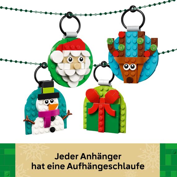 LEGO Verschiedene Christbaumanhänger - 4 Tannenbaum Dekorationen inkl. Weihnachtsmann, Schneemann & Spielzeug Rentier - Bastelset und Geschenk zu Weihnachten für Mädchen & Jungen ab 6 Jahren - 40744