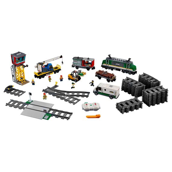 LEGO City Trains Güterzug - Zug Spielzeug, Gabelstapler, 32 Gleisstücke, Signalleuchten & 6 Minifiguren – Lokomotive Spielset für Kinder - Kreatives Geschenk für Jungen & Mädchen ab 6 Jahren - 60198