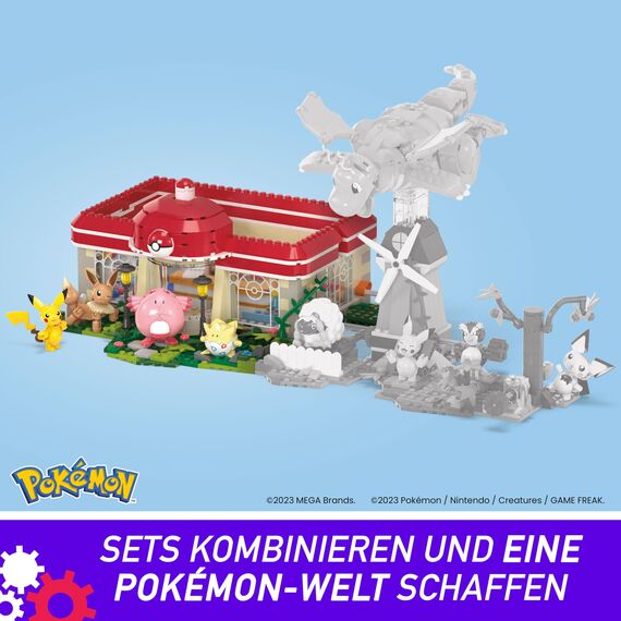 Mega Pokémon Bauset, 648 Teile, mit Pikachu, Chaneira, Evoli und Togepi, Bauspielzeug für Kinder und Erwachsene, Sammelfigur, ab 8 Jahren, HNT93