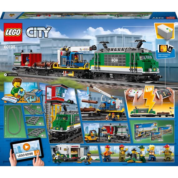 LEGO City Trains Güterzug - Zug Spielzeug, Gabelstapler, 32 Gleisstücke, Signalleuchten & 6 Minifiguren – Lokomotive Spielset für Kinder - Kreatives Geschenk für Jungen & Mädchen ab 6 Jahren - 60198