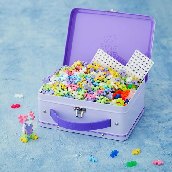 Geniales Konstruktionsspielzeug, Pastel, Bausteine-Set in praktischer Metall-Box mit Henkel, 600 Teile