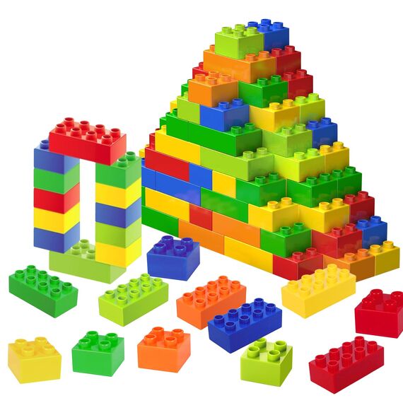 Große Bausteine, 60 Teile Steine in 6 Farben und 2 Maße, kompatibel mit Duplo und Allen führenden Marke, ideales Spielzeug für Kinder ab 3 Jahre