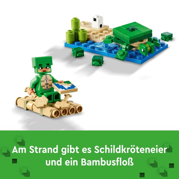 LEGO Minecraft Das Schildkrötenstrandhaus - Spielzeug mit Tierfiguren & Schildkröten Figur -Spielset mit Zubehör - Werkbank, Bambusfloß - Gamer Geschenk für Jungen & Mädchen ab 8 Jahren - 21254