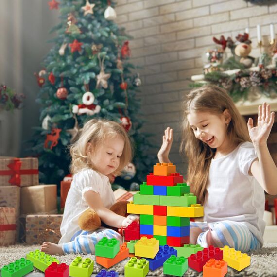 Cabeeskii Große Bausteine, 168 Teile Steine in 6 Farben und 2 Maße, kompatibel mit Duplo und Allen führenden Marke, ideales Spielzeug für Kinder ab 3 Jahre (Packung mit 2)