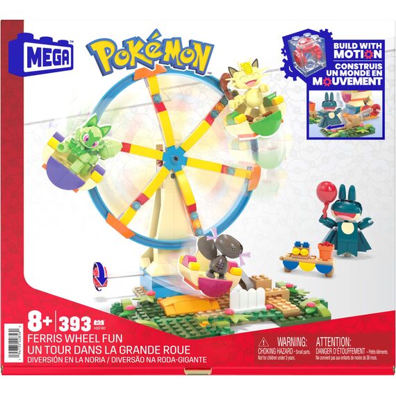 MEGA Pokémon Actionfigur Bauspielzeug, Spaß auf dem Riesenrad mit 393 Teilen und beweglichem Felori, Mampfaxo, Mauzi und Felino, für Kinder, HXF80