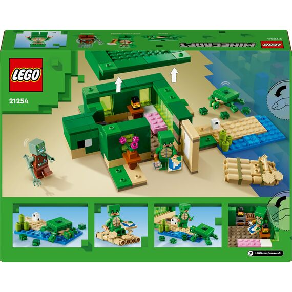 LEGO Minecraft Das Schildkrötenstrandhaus - Spielzeug mit Tierfiguren & Schildkröten Figur -Spielset mit Zubehör - Werkbank, Bambusfloß - Gamer Geschenk für Jungen & Mädchen ab 8 Jahren - 21254