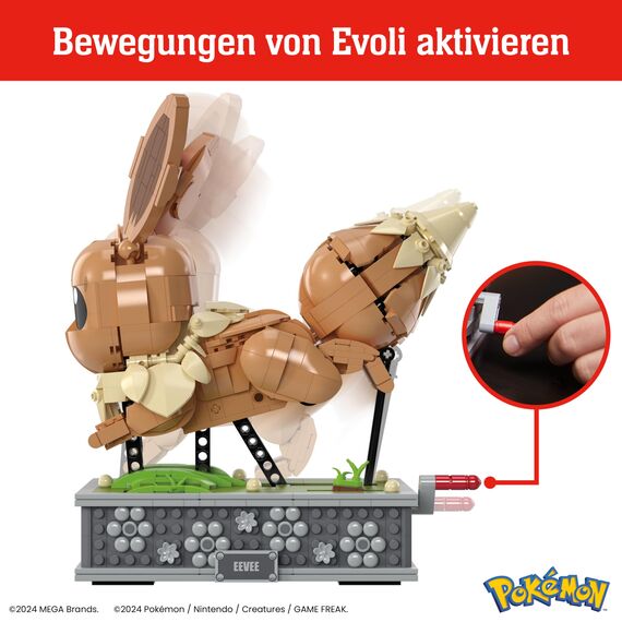 MEGA Pokémon Actionfigur-Bauset, bewegliches Evoli mit 1381 Teilen, zum Laufen an der Kurbel drehen, Spielzeug für Sammler zum Zusammenbauen und Präsentieren, HTH71