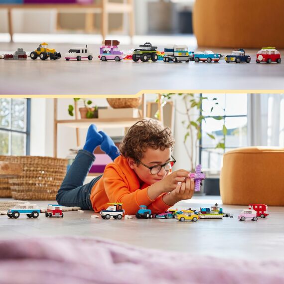 LEGO Classic Kreative Fahrzeuge, Bausteine-Set für Bunte Modellautos inkl. LKW, Polizeiauto und Baufahrzeuge, Baubare Spielzeug-Autos für Kinder, Geschenk für Jungs und Mädchen ab 5 Jahren 11036