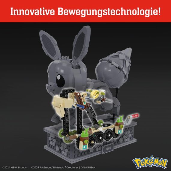 MEGA Pokémon Actionfigur-Bauset, bewegliches Evoli mit 1381 Teilen, zum Laufen an der Kurbel drehen, Spielzeug für Sammler zum Zusammenbauen und Präsentieren, HTH71