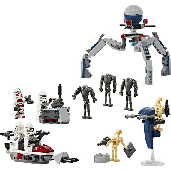 LEGO Star Wars 75372 Clone Trooper & Battle Droid Battle Pack, inkl. 4 Minifiguren, 5 Droiden und Speeder Bike mit Shooter - Bauspielzeug für Jungen und Mädchen ab 7 Jahren
