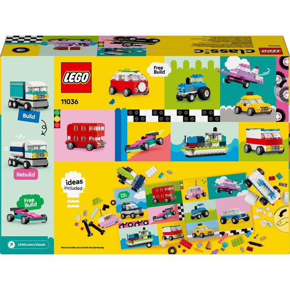 LEGO Classic Kreative Fahrzeuge, Bausteine-Set für Bunte Modellautos inkl. LKW, Polizeiauto und Baufahrzeuge, Baubare Spielzeug-Autos für Kinder, Geschenk für Jungs und Mädchen ab 5 Jahren 11036