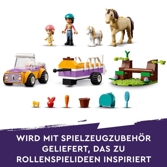 LEGO Friends Pferde- und Pony-Anhänger - Pferdespielzeug für Mädchen und Jungen - Kinder Geschenk für Vorschulkinder ab 4 Jahren - Lernspielzeug mit Spielfiguren Liann & Zoya sowie 2 Tiere 42634