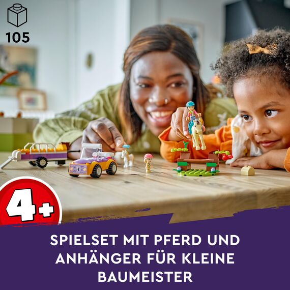 LEGO Friends Pferde- und Pony-Anhänger - Pferdespielzeug für Mädchen und Jungen - Kinder Geschenk für Vorschulkinder ab 4 Jahren - Lernspielzeug mit Spielfiguren Liann & Zoya sowie 2 Tiere 42634
