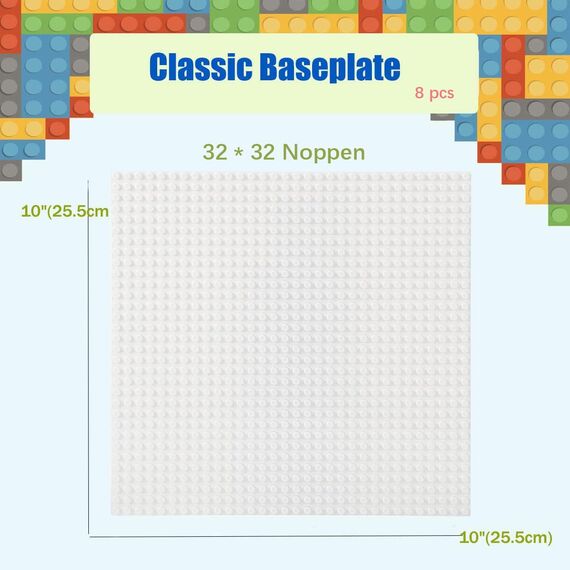 Guihumz 8 Platten-Set Bauplatte Kompatibel mit Meisten Marken,Classic Bausteine Grundplatte,Kompatibel mit All Major Brands and Activity Table,25.5 * 25.5cm, Weiß Grundplatte
