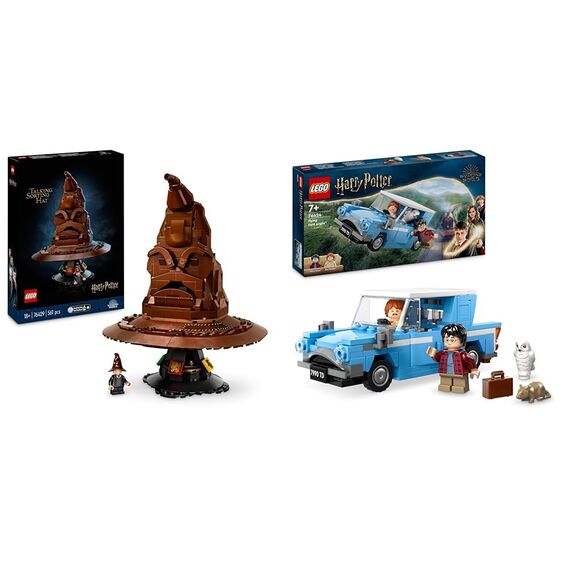 LEGO Harry Potter Der Sprechende Hut, Hogwarts-Modell für Erwachsene & Harry Potter Fliegender Ford Anglia, baubares Spielzeug-Auto für Kinder
