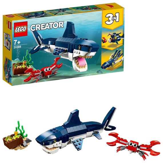 LEGO 31129 Creator Majestätischer Tiger, Panda oder Fisch & 31088 Creator Bewohner der Tiefsee, Spielzeug mit Meerestieren Figuren: Hai, Krabbe, Tintenfisch und Seeteufel, Set für Kinder ab 7 Jahre