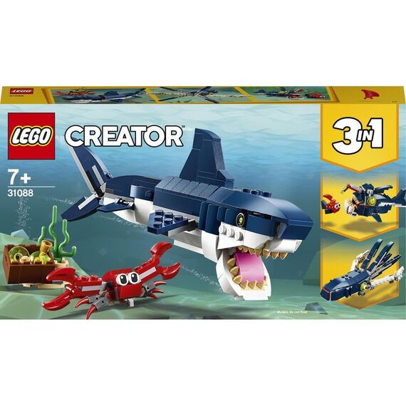 LEGO 31129 Creator Majestätischer Tiger, Panda oder Fisch & 31088 Creator Bewohner der Tiefsee, Spielzeug mit Meerestieren Figuren: Hai, Krabbe, Tintenfisch und Seeteufel, Set für Kinder ab 7 Jahre