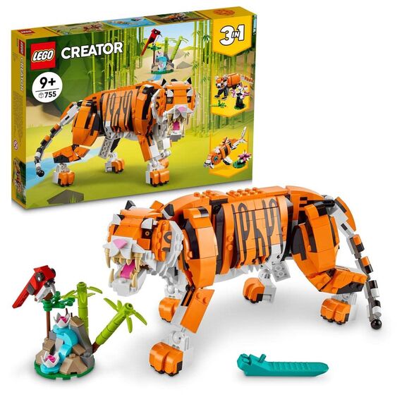 LEGO 31129 Creator Majestätischer Tiger, Panda oder Fisch & 31088 Creator Bewohner der Tiefsee, Spielzeug mit Meerestieren Figuren: Hai, Krabbe, Tintenfisch und Seeteufel, Set für Kinder ab 7 Jahre