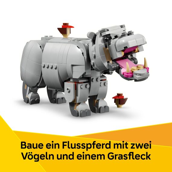LEGO Creator 3in1 Wild Animals: Majestic Rhino with Birds Toy - Animal Figure Transforms into a Hippo Model or a Walrus - Creative Gift for 9+ Year Old Girls & Boys - 31171