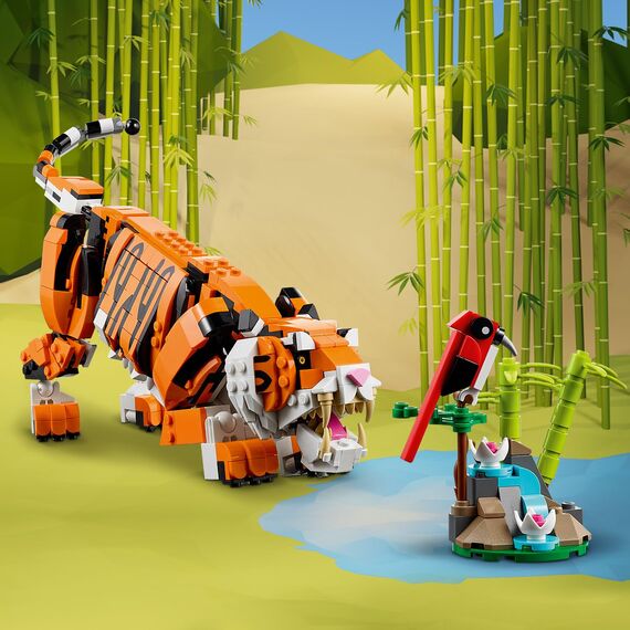 LEGO 31129 Creator Majestätischer Tiger, Panda oder Fisch & 31088 Creator Bewohner der Tiefsee, Spielzeug mit Meerestieren Figuren: Hai, Krabbe, Tintenfisch und Seeteufel, Set für Kinder ab 7 Jahre
