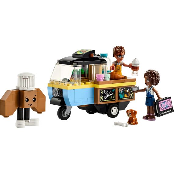 LEGO Friends Rollendes Café, Kleines Bäckerei-Spielzeug für Kinder, Geschenk für Mädchen und Jungen ab 6 Jahren, Lernspielzeug mit den Figuren Aliya, Jules und dem Hund Aira 42606
