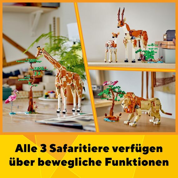 LEGO Creator 3in1 Wild Safari Animals, Giraffe Toy to Gazelle Figures to Lion Model, Set for Kids, Girls & Boys Aged 9 Plus, Includes Flamingo and Butterfly, Nature Gifts for Imaginative Play 31150