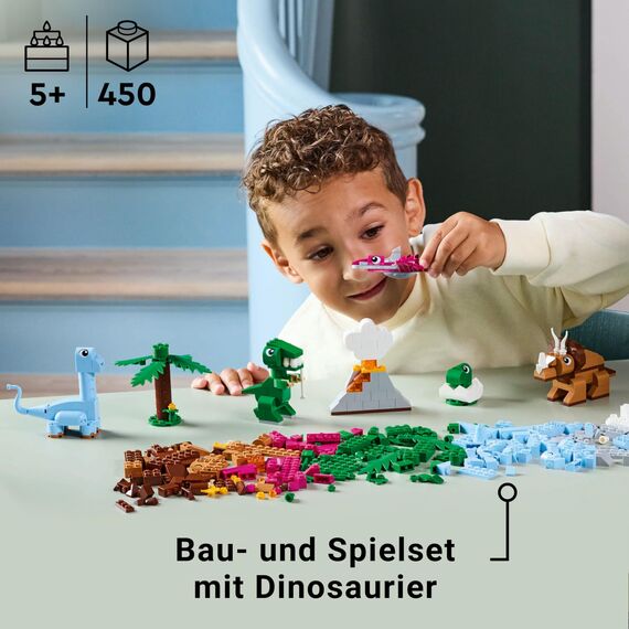 LEGO Classic Kreative Dinosaurier, Bauset mit Modellen und Tierfiguren aus Steinen, fantasievolles Spielerlebnis, Geschenk für Jungen und Mädchen ab 5 Jahren, inklusive T.Rex und Triceratops 11041