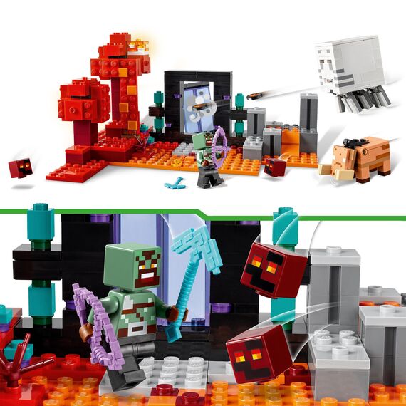 LEGO Minecraft Hinterhalt am Netherportal, Gaming-Spielzeug & Minecraft Die End-Arena Set, Player-vs-Player Battle' Action-Spielzeug mit Lava
