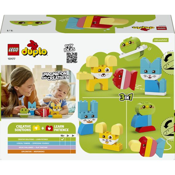 LEGO DUPLO 3-in-1 Kreative Tiere - Kleinkinder Lernspielzeug zur Förderung der Feinmotorik - Tierfiguren inkl. Hund, Katze, Vogel und Fisch - Geschenk für Babys, Mädchen und Jungen ab 1 Jahr - 10477