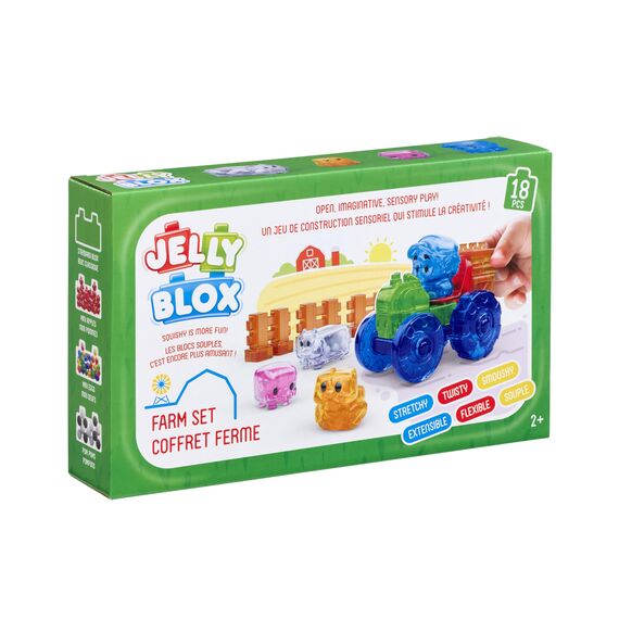 Jelly Blox - Farm Set, Sensorisches Spielzeug für Kinder ab 2 Jahren, Bauset mit 18 weichen, Sensorischen Bauernhoftieren und -Figuren, Bauernhof-Set mit Weichen und Flexiblen Bausteine, Geschenkidee