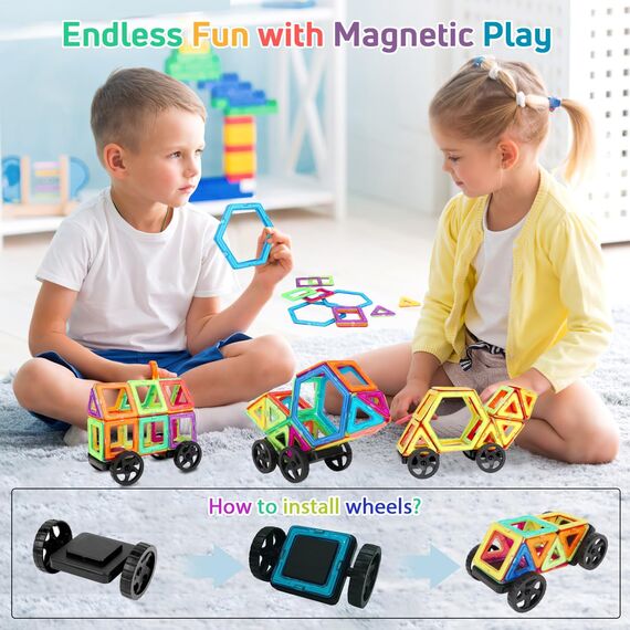 mysoler Magnetische Bausteine 123 Teile Magnetbausteine Magnete Kinder Magnetspielzeug für Kinder ab 2 3 4 5 6 7 8 Jahre Lernspielzeug Bauklötze Bausatz Pädagogisches Geschenk