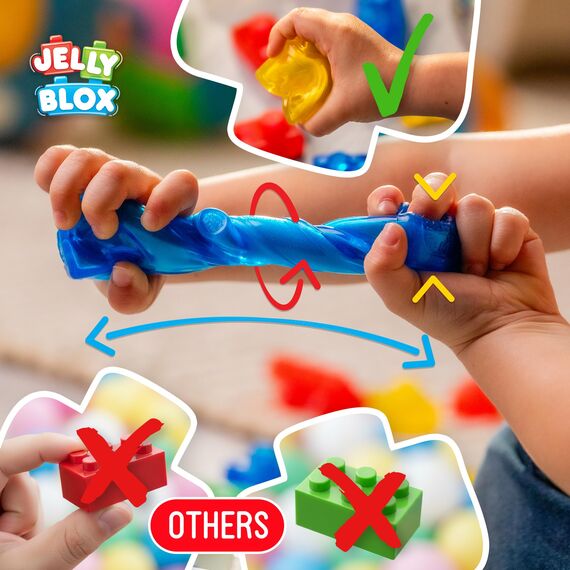 Jelly Blox - Farm Set, Sensorisches Spielzeug für Kinder ab 2 Jahren, Bauset mit 18 weichen, Sensorischen Bauernhoftieren und -Figuren, Bauernhof-Set mit Weichen und Flexiblen Bausteine, Geschenkidee