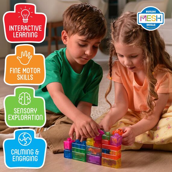 Jelly Blox - Farm Set, Sensorisches Spielzeug für Kinder ab 2 Jahren, Bauset mit 18 weichen, Sensorischen Bauernhoftieren und -Figuren, Bauernhof-Set mit Weichen und Flexiblen Bausteine, Geschenkidee