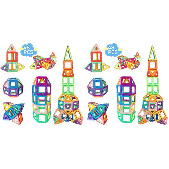 mysoler Magnetische Bausteine 48 Teile mini Magnet Spielzeug Kinder DIY Magnetspielzeug Magnet Spielzeug Lernspielzeug Geburtstag Vorschule Kinder Kleinkind Jungen Mädchen ab 3 Jahren (Packung mit 2)