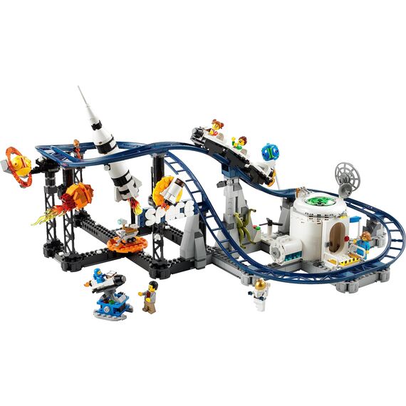 LEGO 31142 Creator 3-in-1 Weltraum-Achterbahn, Bausatz Einer Spielzeug-Kirmes mit funktionierenden Wägen, umbaubar in frei fallenden Fallturm oder Karussell mit Raketen und leuchtenden Steinen