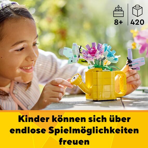 LEGO Creator 3in1 Flowers in Watering Can Toy to Welly Boot to 2 Birds on a Perch, Animals Set for Girls, Boys & Kids, with 3 Butterfly Toys, Makes a Great Desk Accessory, Nature Gift 31149