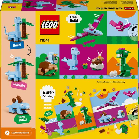 LEGO Classic Kreative Dinosaurier, Bauset mit Modellen und Tierfiguren aus Steinen, fantasievolles Spielerlebnis, Geschenk für Jungen und Mädchen ab 5 Jahren, inklusive T.Rex und Triceratops 11041