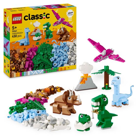 LEGO Classic Kreative Dinosaurier, Bauset mit Modellen und Tierfiguren aus Steinen, fantasievolles Spielerlebnis, Geschenk für Jungen und Mädchen ab 5 Jahren, inklusive T.Rex und Triceratops 11041