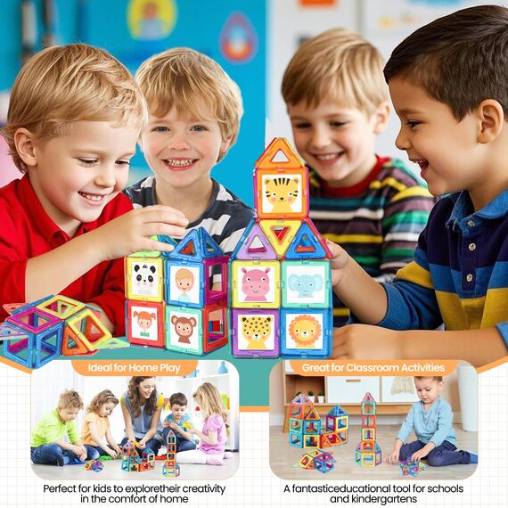 mysoler Magnetische Bausteine 58 Teile – Magnetspielzeug mini Magnetbausteine Magnete Kinder Set, Magnet Spiel STEM Montessori Spielzeug für Kinder ab 3 4 5 6 7 Jahre, Bauklötze Konstruktionsspiel