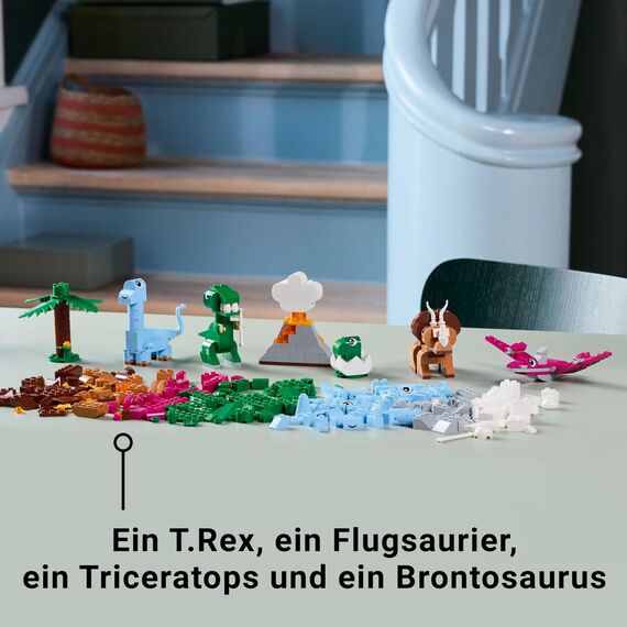 LEGO Classic Kreative Dinosaurier, Bauset mit Modellen und Tierfiguren aus Steinen, fantasievolles Spielerlebnis, Geschenk für Jungen und Mädchen ab 5 Jahren, inklusive T.Rex und Triceratops 11041