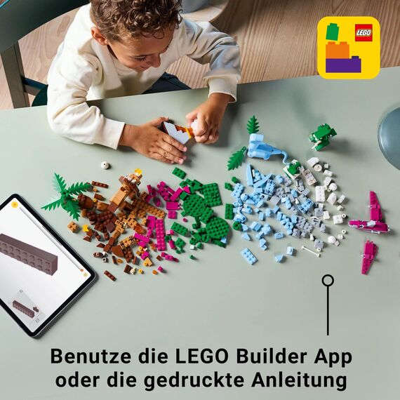 LEGO Classic Kreative Dinosaurier, Bauset mit Modellen und Tierfiguren aus Steinen, fantasievolles Spielerlebnis, Geschenk für Jungen und Mädchen ab 5 Jahren, inklusive T.Rex und Triceratops 11041