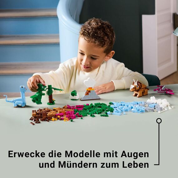 LEGO Classic Kreative Dinosaurier, Bauset mit Modellen und Tierfiguren aus Steinen, fantasievolles Spielerlebnis, Geschenk für Jungen und Mädchen ab 5 Jahren, inklusive T.Rex und Triceratops 11041