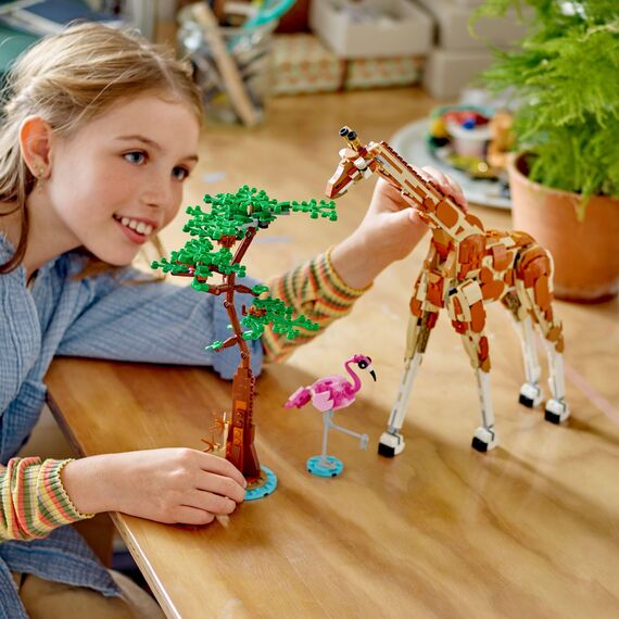 LEGO Creator 3in1 Wild Safari Animals, Giraffe Toy to Gazelle Figures to Lion Model, Set for Kids, Girls & Boys Aged 9 Plus, Includes Flamingo and Butterfly, Nature Gifts for Imaginative Play 31150