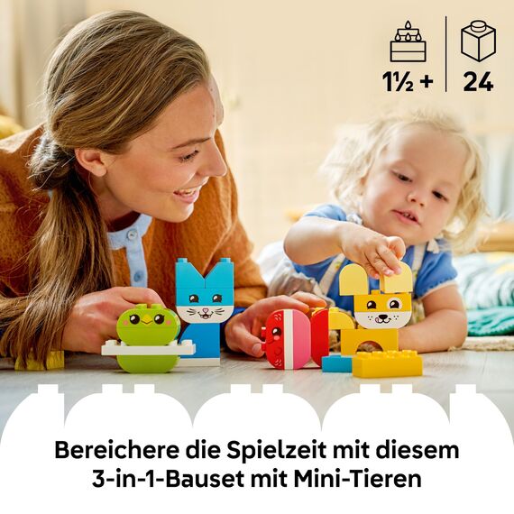 LEGO DUPLO 3-in-1 Kreative Tiere - Kleinkinder Lernspielzeug zur Förderung der Feinmotorik - Tierfiguren inkl. Hund, Katze, Vogel und Fisch - Geschenk für Babys, Mädchen und Jungen ab 1 Jahr - 10477