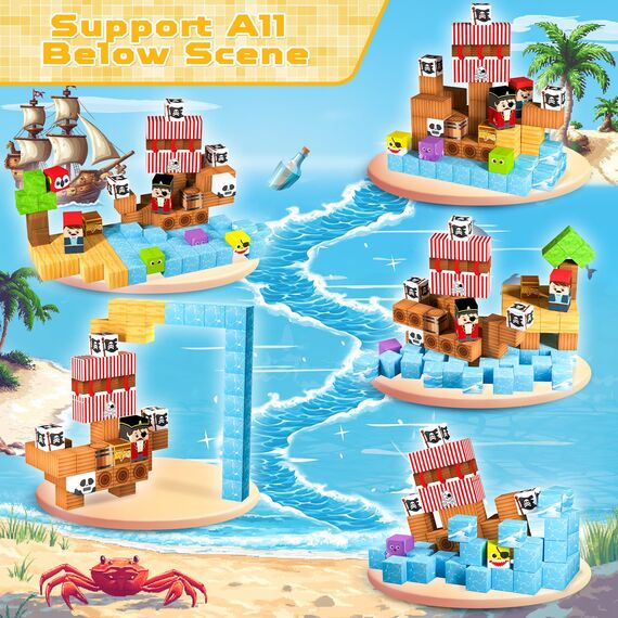 ToyUnited Magnetische Bausteine Magnetbausteine 100 Teile - Piratenschiff mit Schätzen | Abenteuer auf hoher See | Magnetic Building Blocks als Kreatives Kinderspielzeug Geschenk ab 4 Jahren