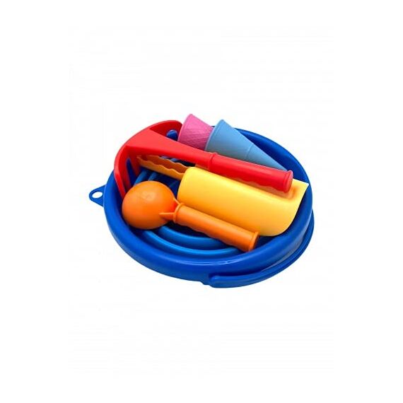Schildkröt 7in1 Sand Toys Set, innovatives Sand-Spielset im Handtaschenformat, kompakt und platzsparend, Faltbarer 3 Liter Eimer mit 6 Sandspielzeugen zum Graben, Formen, Sieben und Rechen, 970244