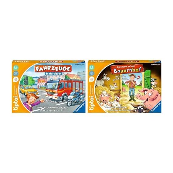 Ravensburger tiptoi Spiel 00127 Fahrzeuge in der Stadt - Lernspiel ab 3 Jahren, lehrreiches Zuordnungsspiel für Jungen und Mädchen, für 1-4 Spieler & tiptoi Spiel 00125 Rätselspaß auf dem Bauernhof